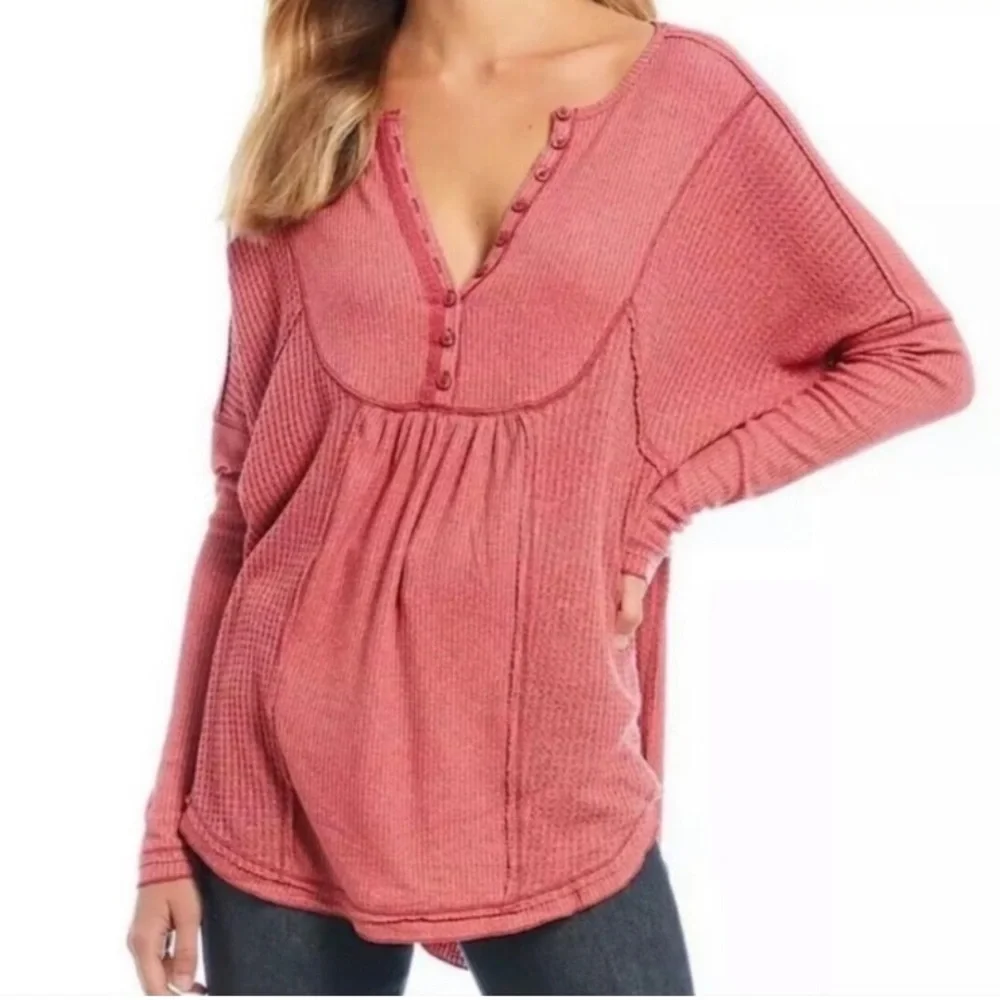 Free People Leo Oversized Henley Waffle Tunic